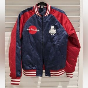 Disney San Fransokyo Big Hero 6 Baymax Box Lunch Satin Bomber Jacket Size XS